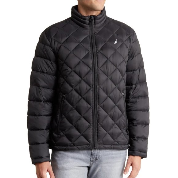Nautica Men's Featherweight Diamond Quilted Zip Jacket Water Resistant Black XL - Picture 1 of 7